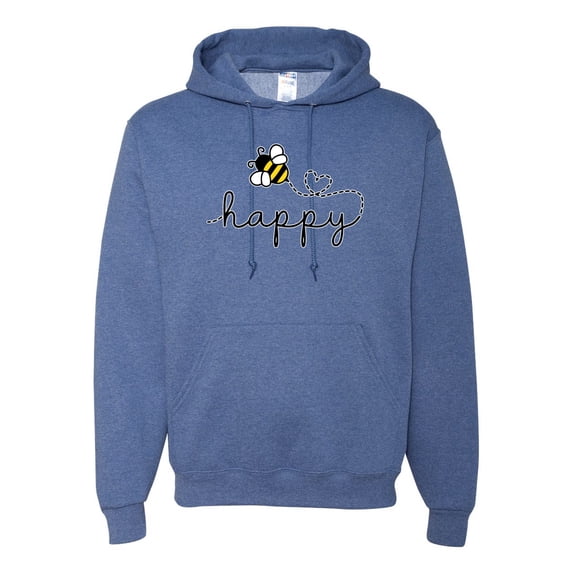 Wild Bobby, Bee Happy Motivational Inspirational Teachers, Pop Culture, Unisex Graphic Hoodie Sweatshirt, Vintage Heather Blue, Large