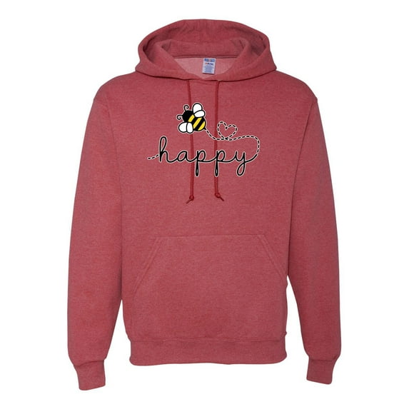 Wild Bobby, Bee Happy Motivational Inspirational Teachers, Pop Culture, Unisex Graphic Hoodie Sweatshirt, Vintage Heather Red, Medium