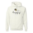 thumbnail image 1 of Wild Bobby, Bee Happy Motivational Inspirational Teachers, Pop Culture, Unisex Graphic Hoodie Sweatshirt, White, X-Large, 1 of 4