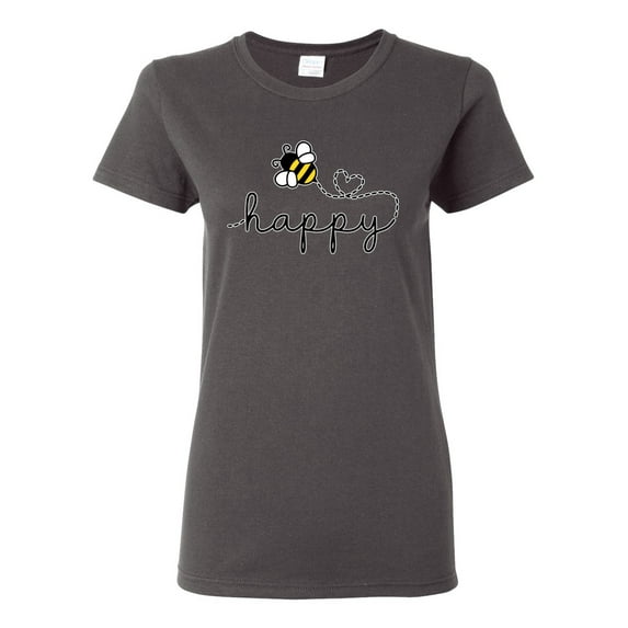 Wild Bobby, Bee Happy Motivational Inspirational Teachers, Pop Culture, Women Graphic Tee, Charcoal, 3X-Large