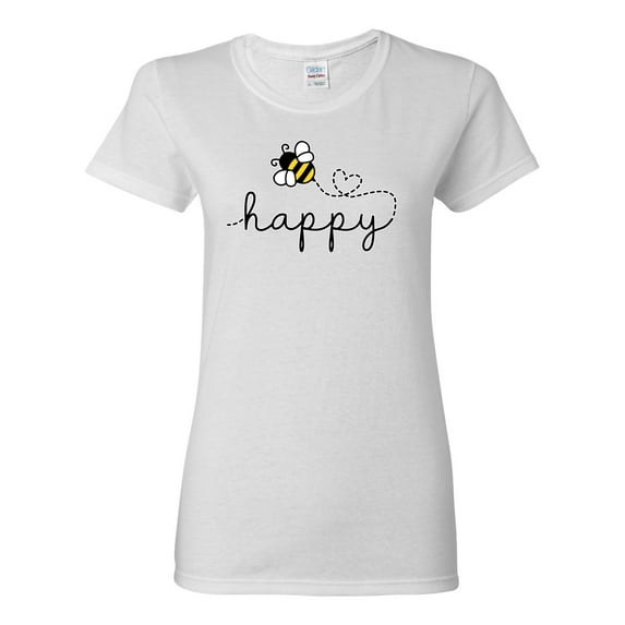 Wild Bobby, Bee Happy Motivational Inspirational Teachers, Pop Culture, Women Graphic Tee, White, X-Large