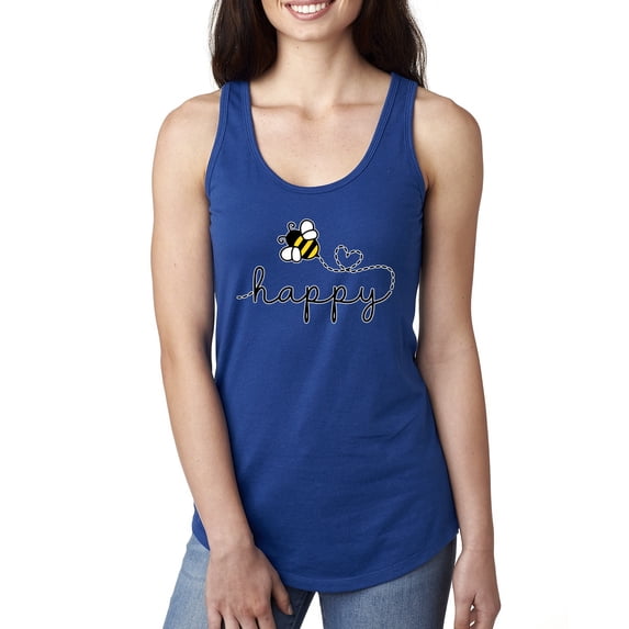 Wild Bobby, Bee Happy Motivational Inspirational Teachers, Pop Culture, Women Racerback Tank Top, Royal, Small