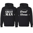 thumbnail image 1 of Wild Bobby, Behind Every Great Man There's A Great Woman His and Hers Matching Couples Hoodies, Black, Mens M-Womens L, 1 of 3