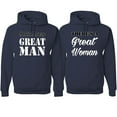 thumbnail image 1 of Wild Bobby, Behind Every Great Man There's A Great Woman His and Hers Matching Couples Hoodies, Navy, Mens 3XL-Womens M, 1 of 3