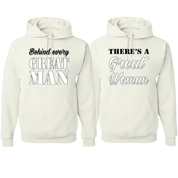 Wild Bobby, Behind Every Great Man There's A Great Woman His and Hers Matching Couples Hoodies, White, Mens XL-Womens 2XL