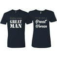 thumbnail image 1 of Wild Bobby, Behind Every Great Man There's A Great Woman His and Hers Matching Couples T shirts, Navy, Mens L-Womens L, 1 of 3