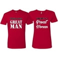 thumbnail image 1 of Wild Bobby, Behind Every Great Man There's A Great Woman His and Hers Matching Couples T shirts, Red, Mens S-Womens L, 1 of 3