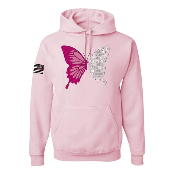 Wild Bobby Being Strong Is The Only Option We Have Butterfly US Flag Breast Cancer Awareness Unisex Hoodie Sweatshirt, Light Pink, X-Large