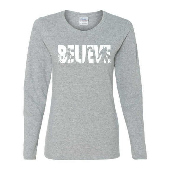 Wild Bobby Believe Bigfoot Aliens Women Graphic Long Sleeve Tee