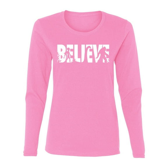 Wild Bobby Believe Bigfoot Aliens Women Graphic Long Sleeve Tee