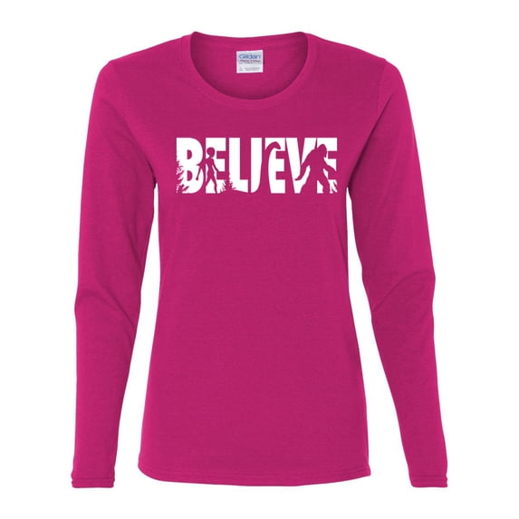 Wild Bobby Believe Bigfoot Aliens Women Graphic Long Sleeve Tee