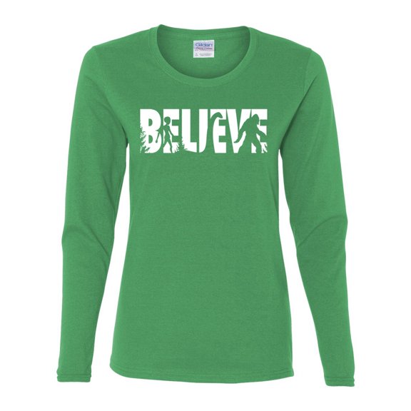 Wild Bobby Believe Bigfoot Aliens Women Graphic Long Sleeve Tee