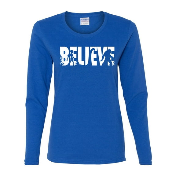 Wild Bobby Believe Bigfoot Aliens Women Graphic Long Sleeve Tee