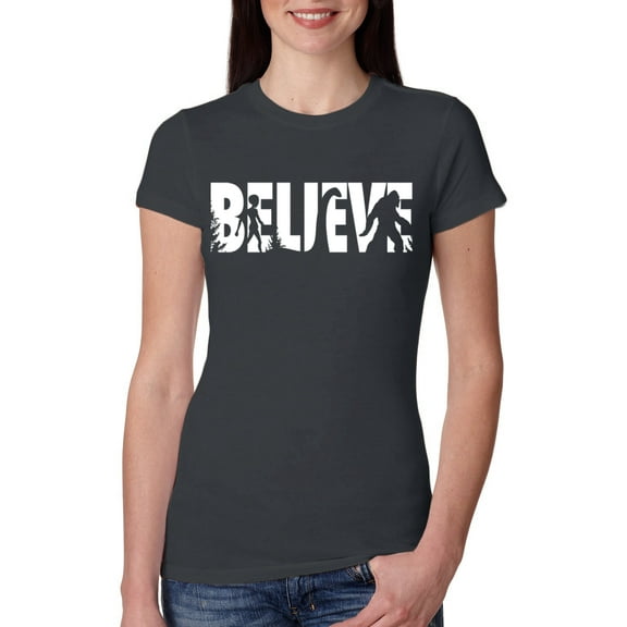 Wild Bobby Believe Bigfoot Aliens Women Slim Fit Junior Tee