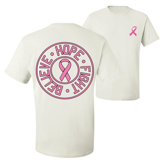 Wild Bobby, Believe Hope Fight, Breast Cancer Awareness, Front and Back Men Graphic Tee, White, Medium
