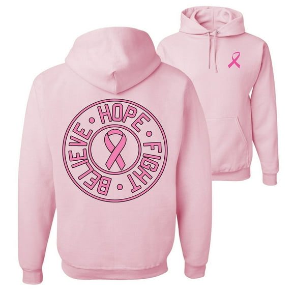 Wild Bobby, Believe Hope Fight, Breast Cancer Awareness, Front and Back Unisex Graphic Hoodie Sweatshirt, Light Pink, XX-Large