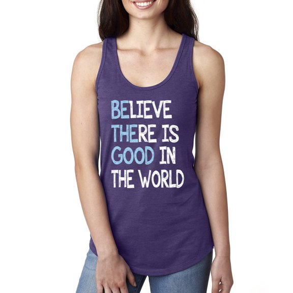Wild Bobby, Believe There is Good in the World Positive Message, Inspirational/Christian, Women Racerback Tank Top, Purple Rush, Small