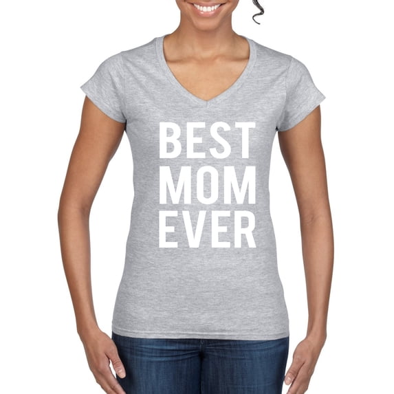 Wild Bobby, Best Mom Ever Mothers Day Gift, Mother's Day, Women Standard V-Neck Tee, Heather Grey, Large