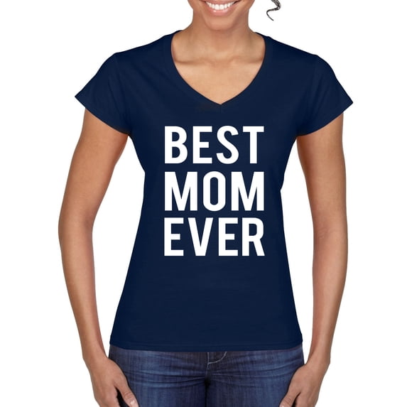 Wild Bobby, Best Mom Ever Mothers Day Gift, Mother's Day, Women Standard V-Neck Tee, Navy, 2XL
