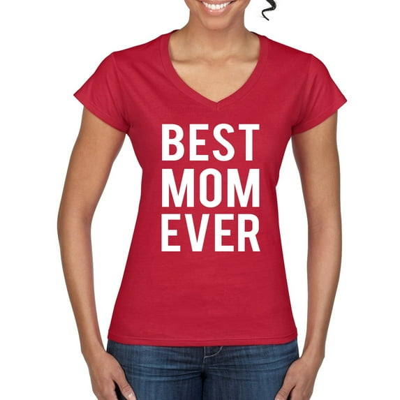 Wild Bobby, Best Mom Ever Mothers Day Gift, Mother's Day, Women Standard V-Neck Tee, Red, X-Large