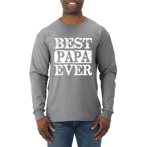Wild Bobby, Best Papa Ever, Father's Day, Men Long Sleeve Shirt, Heather Grey, X-Large