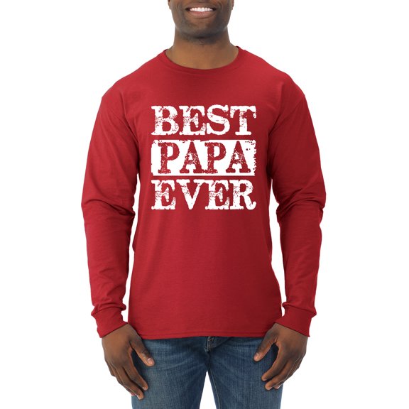Wild Bobby, Best Papa Ever, Father's Day, Men Long Sleeve Shirt, Red, X-Large