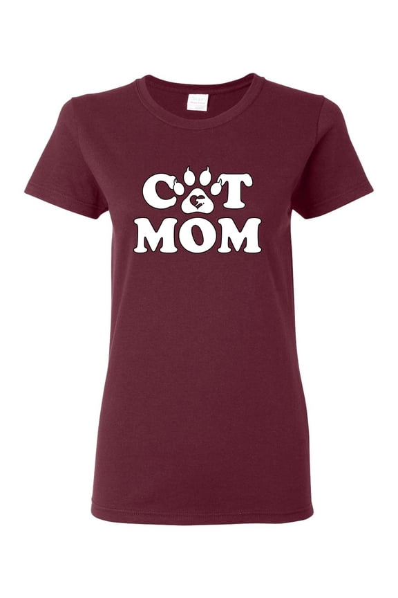 , Best Paw Cat Mom, Pop Culture, Women Graphic Tee, Maroon, Medium