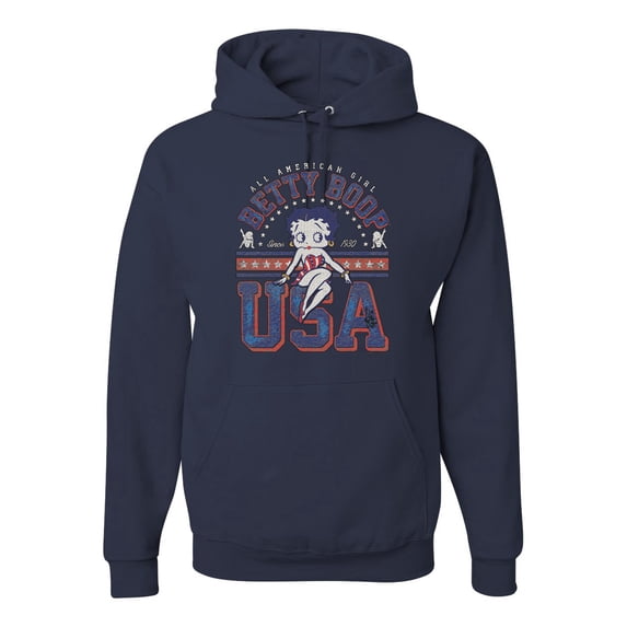 Wild Bobby Betty Boop All American Girl Since 1930 Betty Boop Unisex Hoodie Sweatshirt, Navy, Large