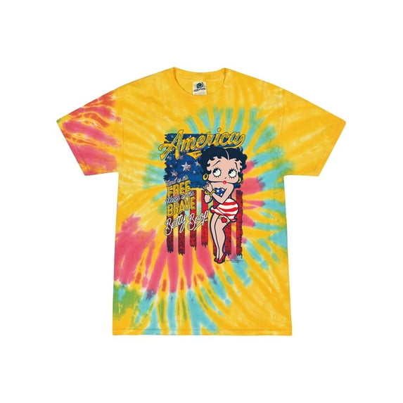 Wild Bobby Betty Boop America Land of the Free Home of the Brave Betty Boop Tie-Dye T-Shirt, Aurora, X-Large