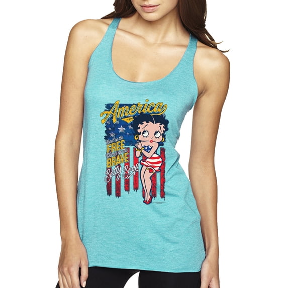 Wild Bobby Betty Boop America Land of the Free Home of the Brave Betty Boop Tri-Blend Racerback Tank Top, Tahiti Blue, Medium