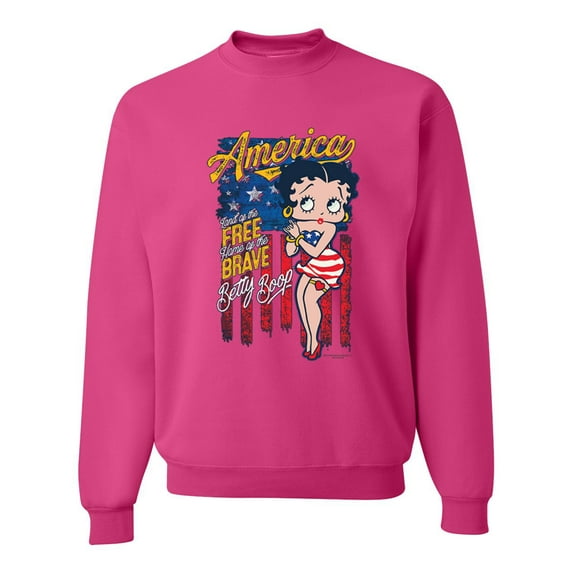 Wild Bobby, Betty Boop America Land of the Free Home of the Brave Betty Boop Unisex Crewneck Sweatshirt, Fuschia, Large