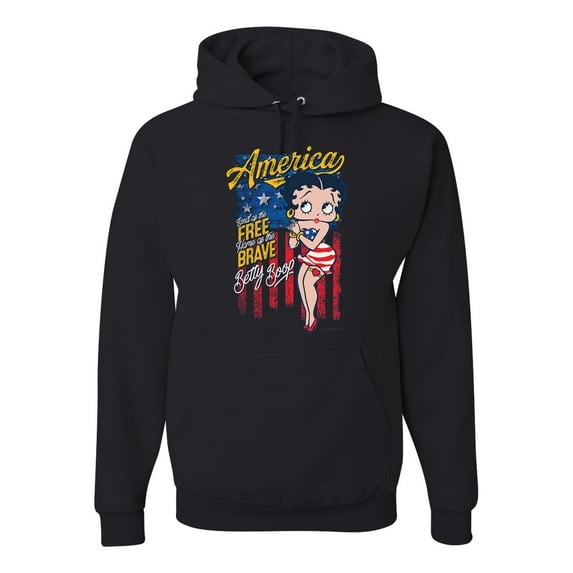 Wild Bobby, Betty Boop America Land of the Free Home of the Brave Betty Boop Unisex Hoodie Sweatshirt, Black, Small