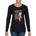thumbnail image 1 of Wild Bobby Betty Boop America Land of the Free Home of the Brave Betty Boop Womens Long Sleeve T-Shirt, Black, Small, 1 of 5