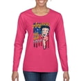thumbnail image 1 of Wild Bobby Betty Boop America Land of the Free Home of the Brave Betty Boop Womens Long Sleeve T-Shirt, Fuschia, Large, 1 of 5