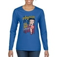 thumbnail image 1 of Wild Bobby Betty Boop America Land of the Free Home of the Brave Betty Boop Womens Long Sleeve T-Shirt, Royal, Small, 1 of 5