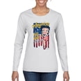 thumbnail image 1 of Wild Bobby Betty Boop America Land of the Free Home of the Brave Betty Boop Womens Long Sleeve T-Shirt, White, X-Large, 1 of 5