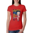 thumbnail image 1 of Wild Bobby Betty Boop America Land of the Free Home of the Brave Betty Boop Womens Slim Fit Junior Tee, Red, XX-Large, 1 of 5