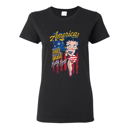 Wild Bobby Betty Boop America Land of the Free Home of the Brave Betty Boop Womens T-Shirt, Black, Small