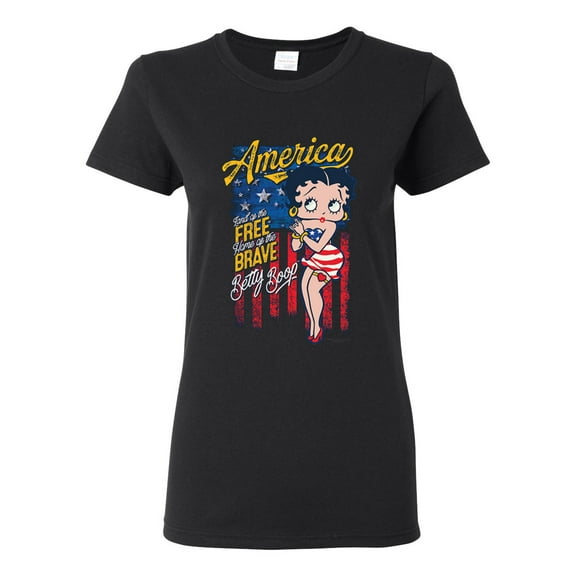 Wild Bobby Betty Boop America Land of the Free Home of the Brave Betty Boop Womens T-Shirt, Black, Small