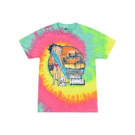 Wild Bobby Betty Boop Endless Summer Beach Pudgy the Dog Betty Boop Tie-Dye T-Shirt, Minty Rainbow, X-Large