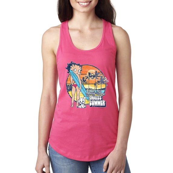 Wild Bobby, Betty Boop Endless Summer Beach the Dog Betty Boop Ladies Racerback Tank Top, Hot Pink, Medium