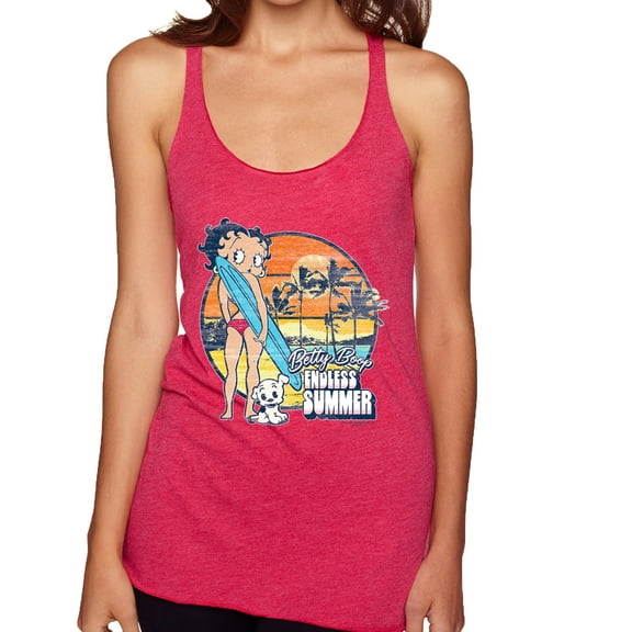 Wild Bobby Betty Boop Endless Summer Beach the Dog Betty Boop Tri-Blend Racerback Tank Top, Shocking Pink, Small