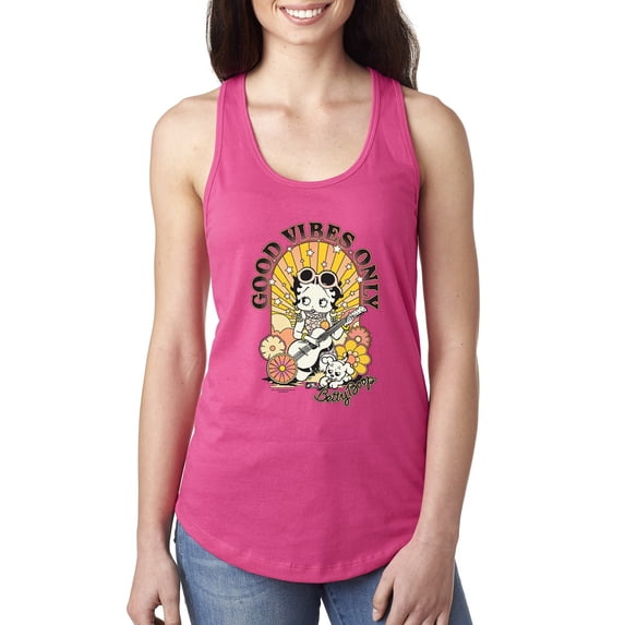 Wild Bobby, Betty Boop Good Vibes Only Betty Boop Ladies Racerback Tank Top, Raspberry, Small
