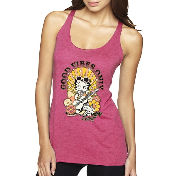 Wild Bobby Betty Boop Good Vibes Only Betty Boop Tri-Blend Racerback Tank Top, Vintage Pink, Large