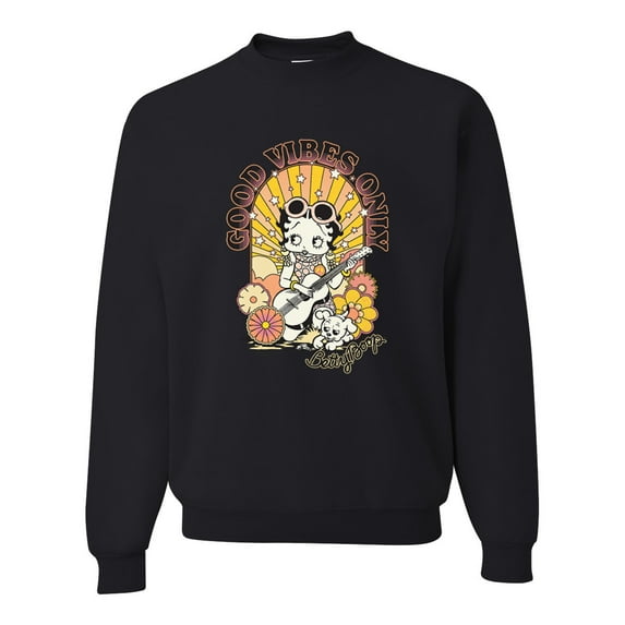 Wild Bobby, Betty Boop Good Vibes Only Betty Boop Unisex Crewneck Sweatshirt, Black, Small