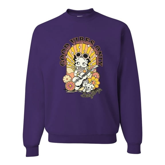Wild Bobby, Betty Boop Good Vibes Only Betty Boop Unisex Crewneck Sweatshirt, Purple, Large