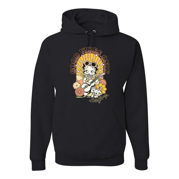 Wild Bobby, Betty Boop Good Vibes Only Betty Boop Unisex Hoodie Sweatshirt, Black, Small