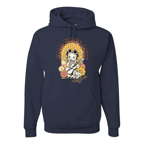 Wild Bobby, Betty Boop Good Vibes Only Betty Boop Unisex Hoodie Sweatshirt, Navy, 3X-Large