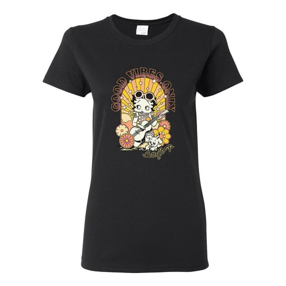 Wild Bobby Betty Boop Good Vibes Only Betty Boop Womens T-Shirt, Black, Small