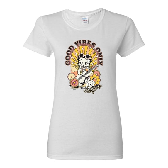 Wild Bobby Betty Boop Good Vibes Only Betty Boop Womens T-Shirt, White, XX-Large